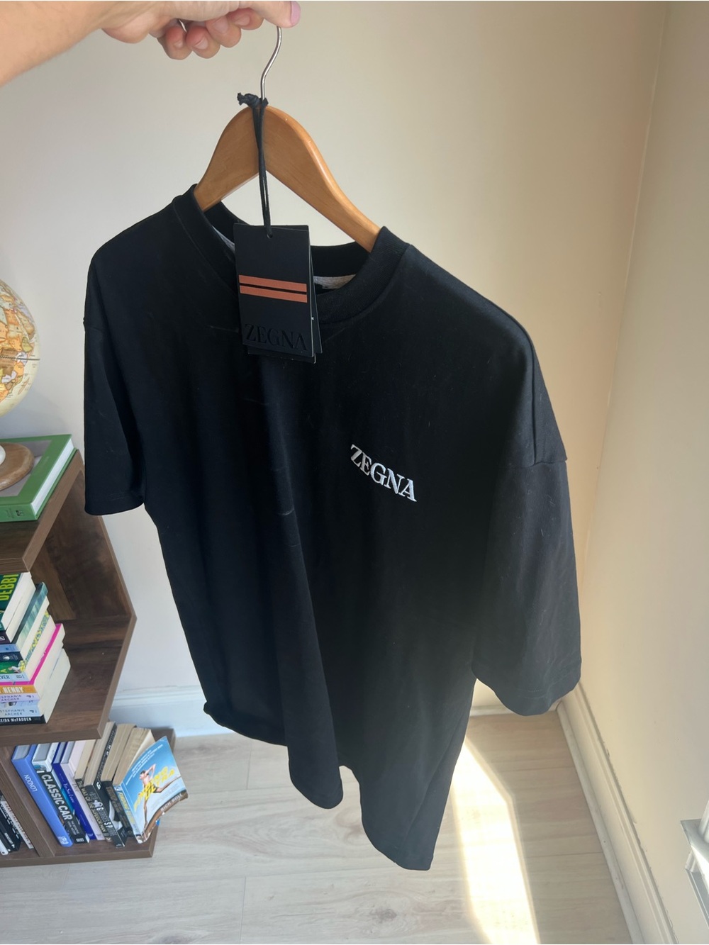 Zegna Men’s Black Logo Cotton T-Shirt, Size XL